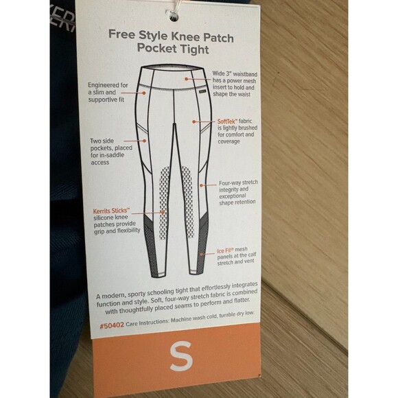 Kerrits Women's Small S Flow Rise Tights Silicone Knee Patch Teal Blue - Picture 8 of 14
